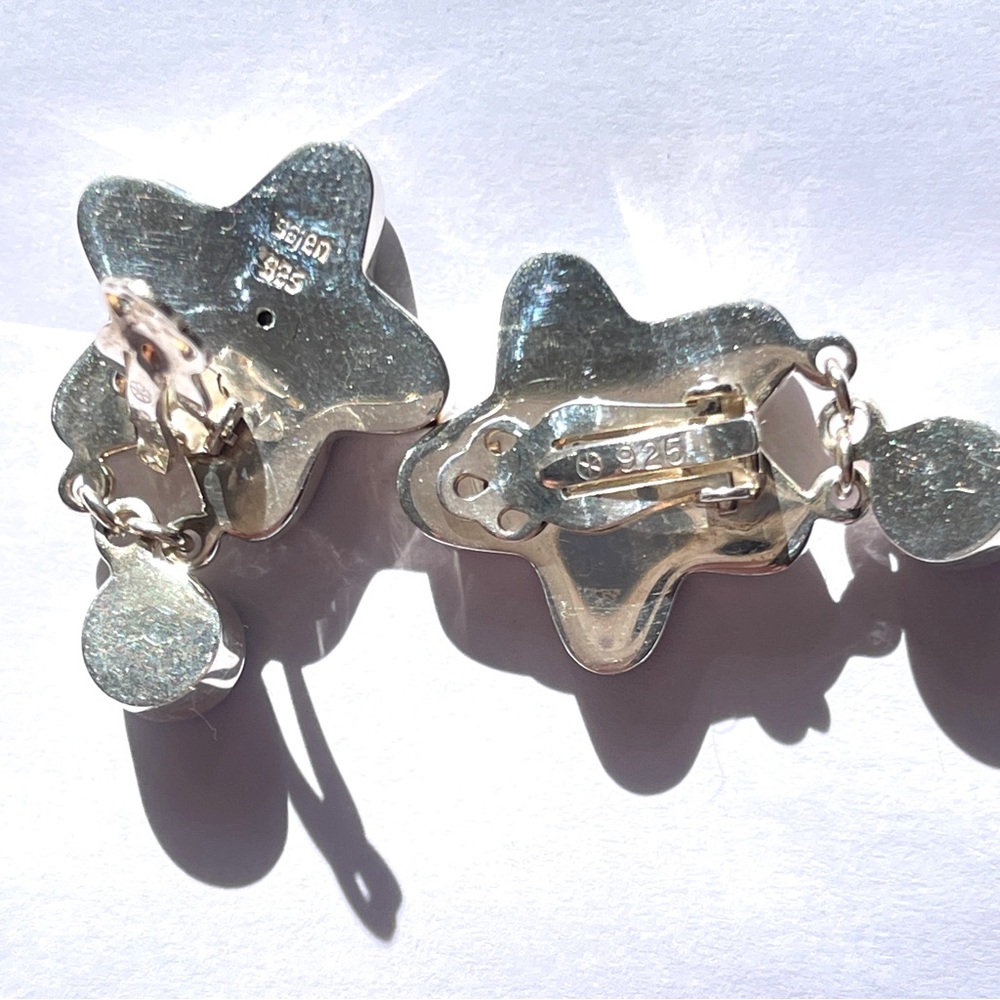 SAJEN Vintage Carved Shell Starfish Earrings With Mabe Pearl Dangles Clips - Picture 2 of 3